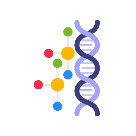 Illustration of a DNA double helix and molecular structure.