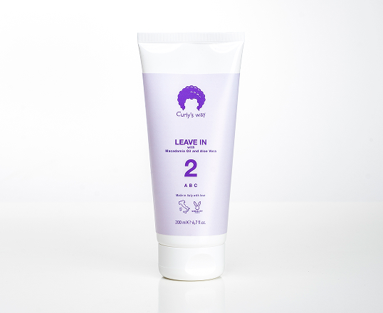 A tube of Curly's Way Leave-In conditioner on a white background.