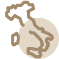Outline of Italy over a beige circle.