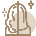 Stylized icon of a person looking in a mirror with sparkles.