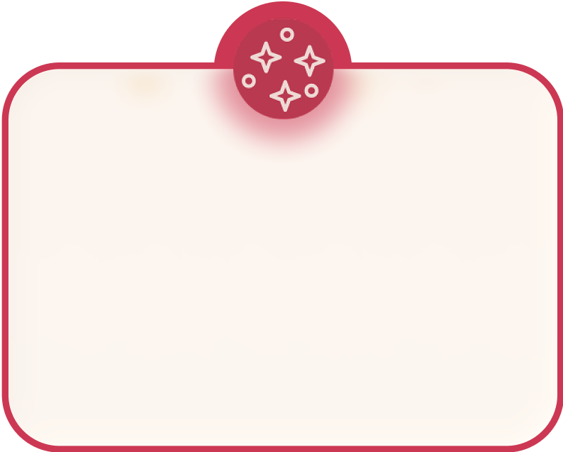 Rounded rectangle with a red top circle containing star-like symbols.