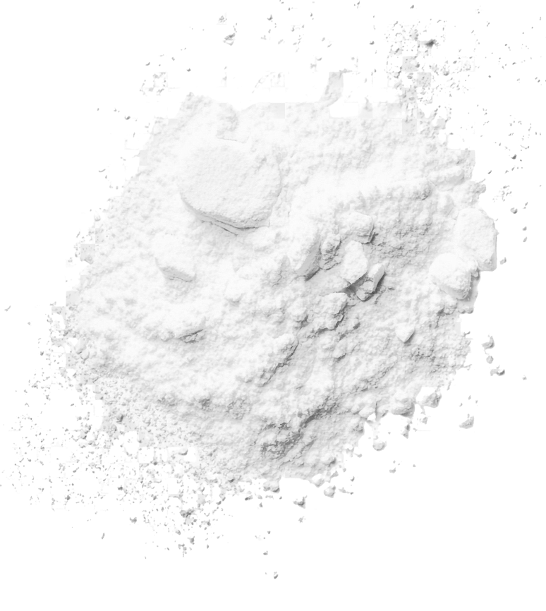 A pile of fine white powder on a white background.