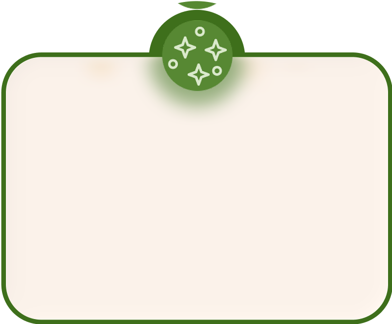 Rounded rectangle with a green top and star symbols.