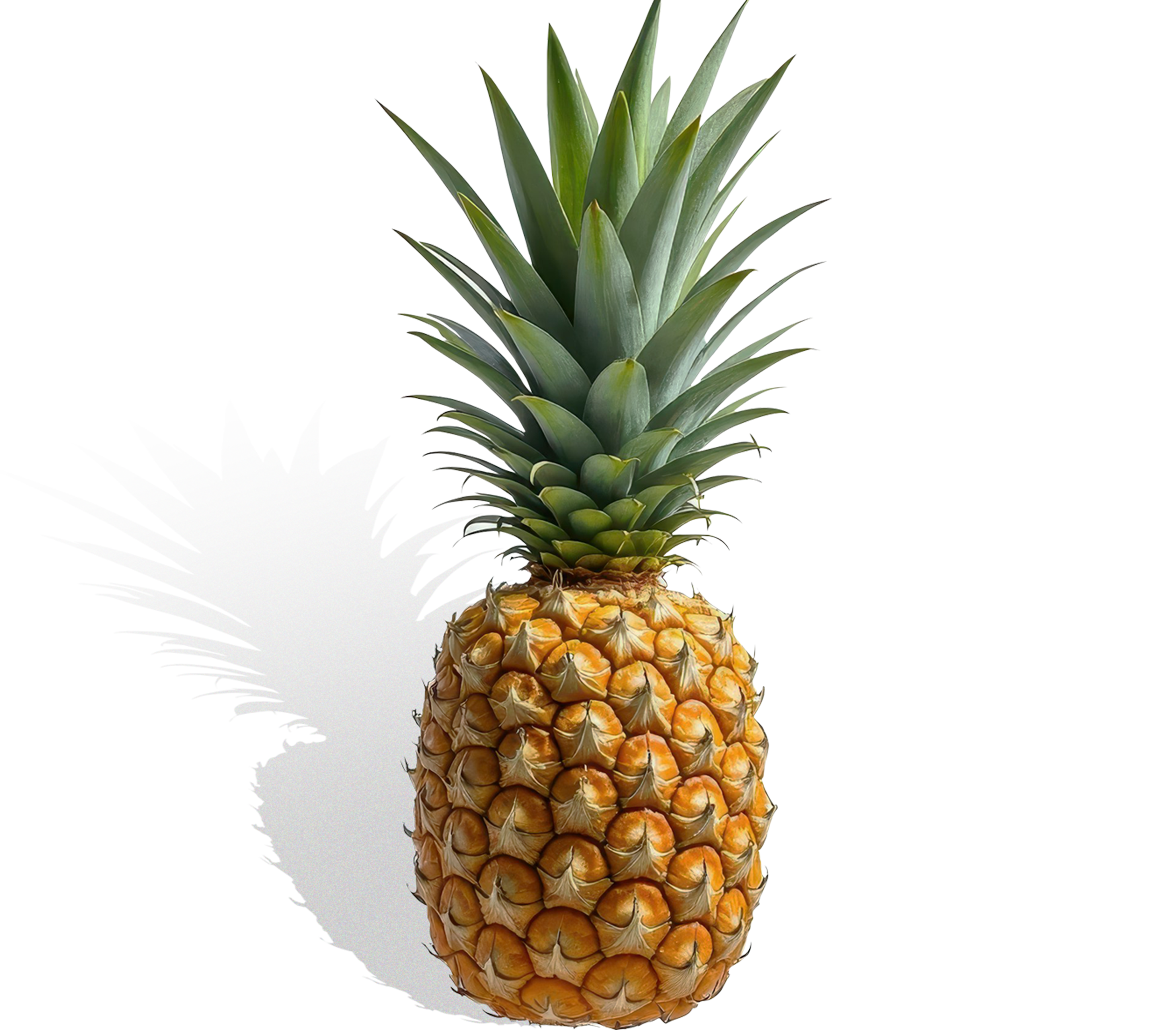 A ripe pineapple with a shadow on a plain background.