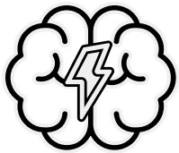 Illustration of a brain with a lightning bolt in the center.