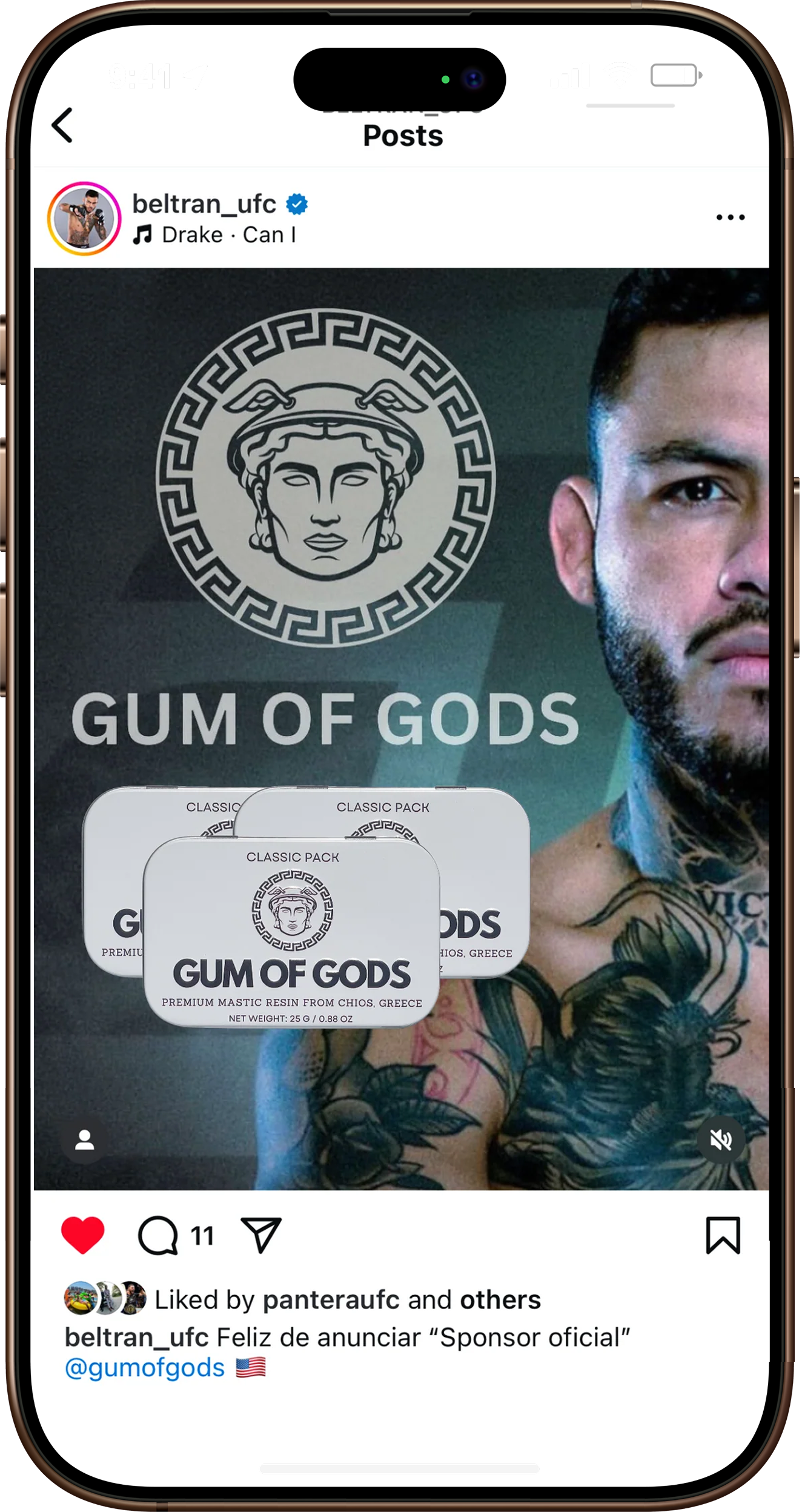 Gum of Gods advertisement with a man’s tattooed arm and classic pack design.