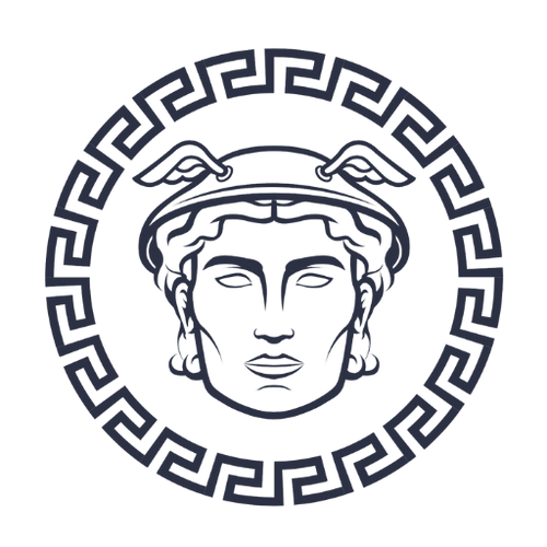 Drawing of a face with a geometric border surrounding it.