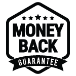 Black hexagonal badge with 'Money Back Guarantee' and five stars.
