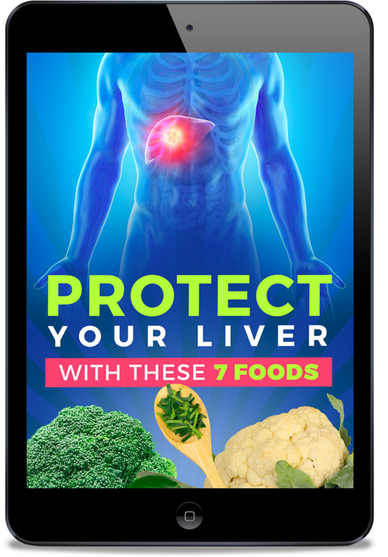 Illustration of a liver, text 'Protect Your Liver,' with broccoli and cauliflower.