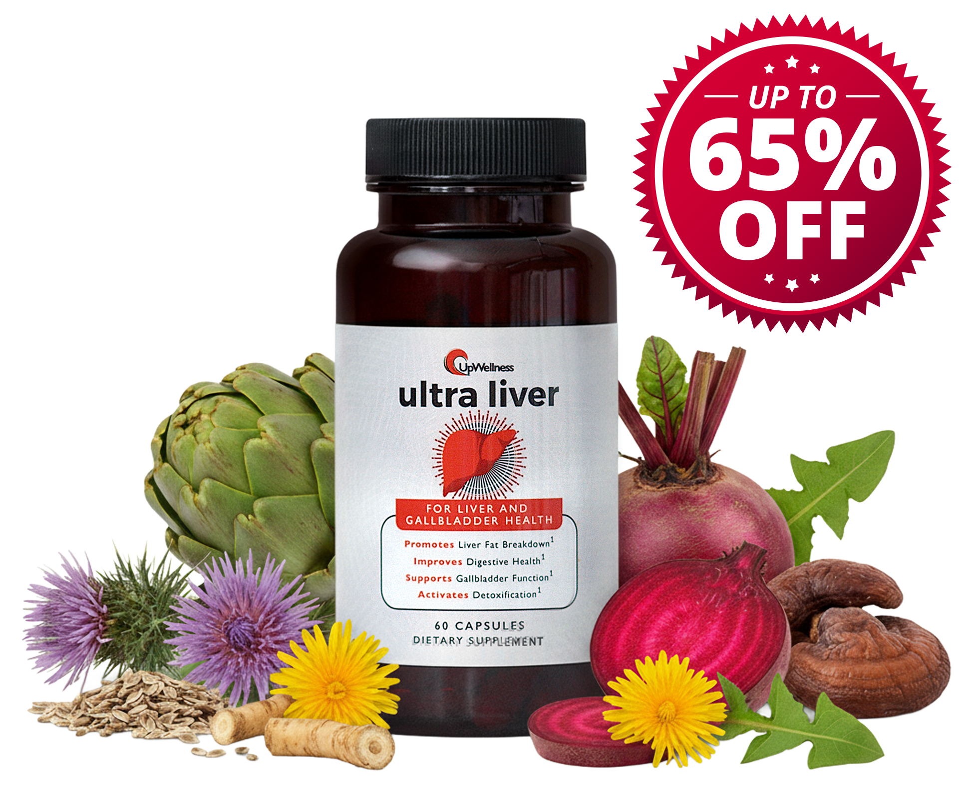 Package and sachet of hydration liver support supplement with powder on a blue background.