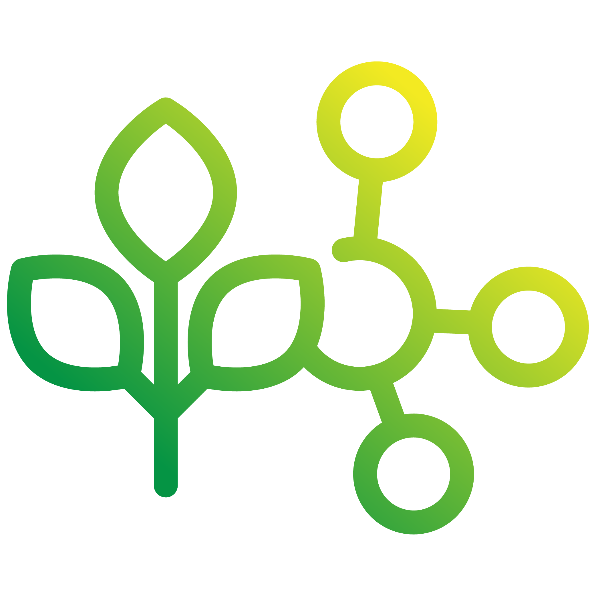 Outlined flask with orange magnifying glass overlapping it.