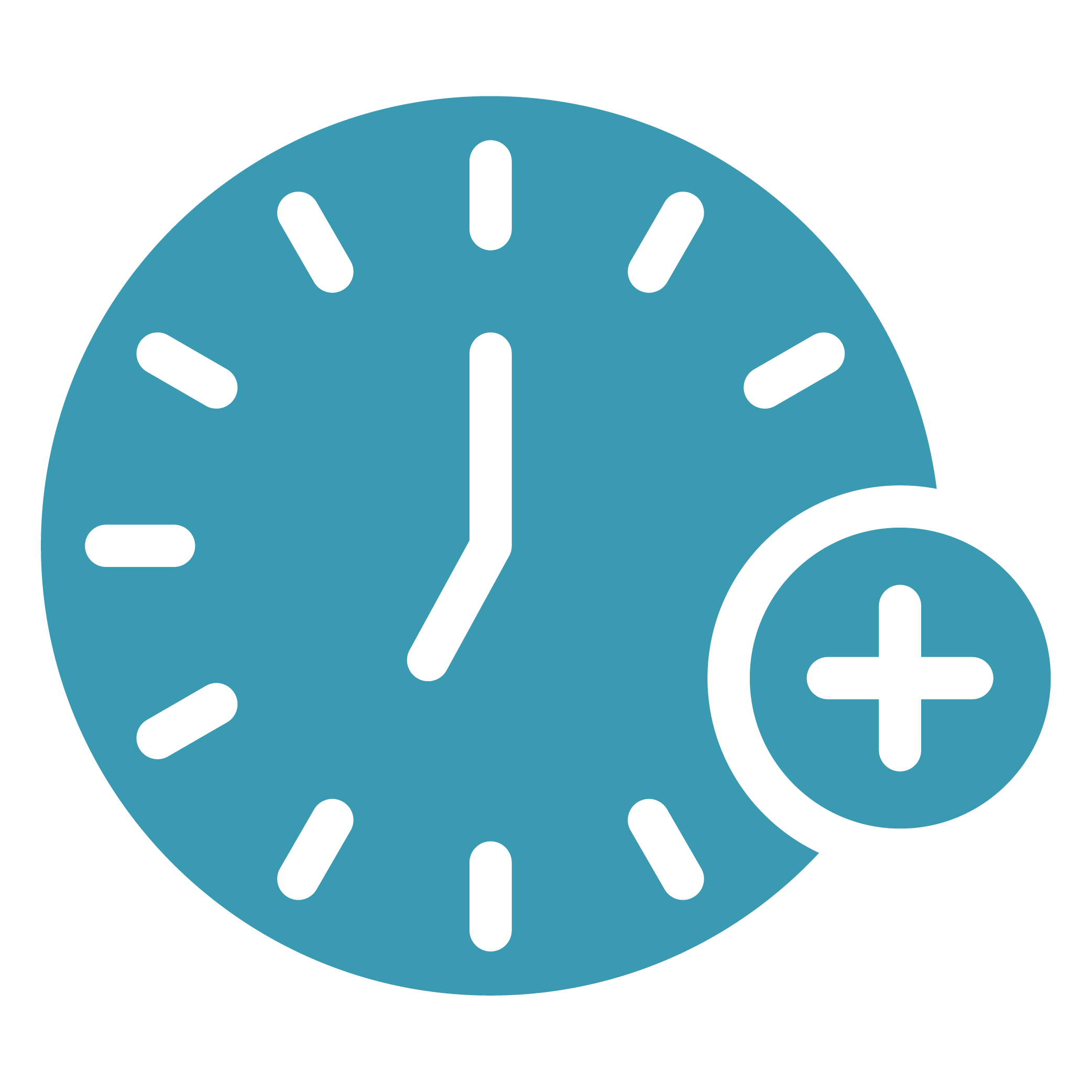 Outlined flask with orange magnifying glass overlapping it.