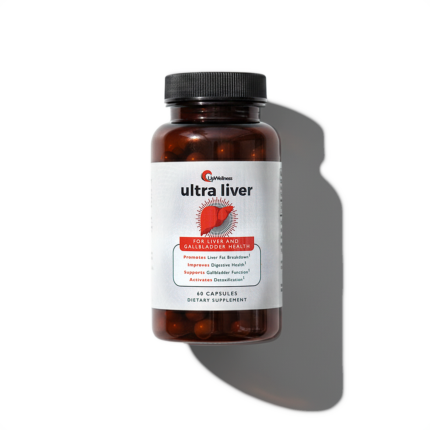 Man holding a hydration liver support product pouch, sitting near a glass of orange juice.