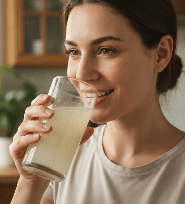 A person's hands hold an open packet of LTV Hydration and Liver Support dietary supplement.