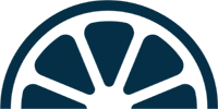 A stylized, dark blue icon of a half-slice of a citrus fruit.