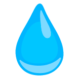 A stylized, cartoon-like blue water droplet icon with highlights, on a transparent background.