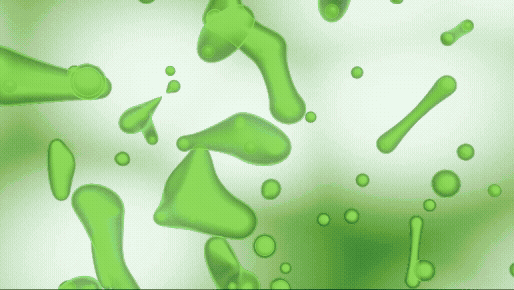 Abstract green liquid shapes on a light background.