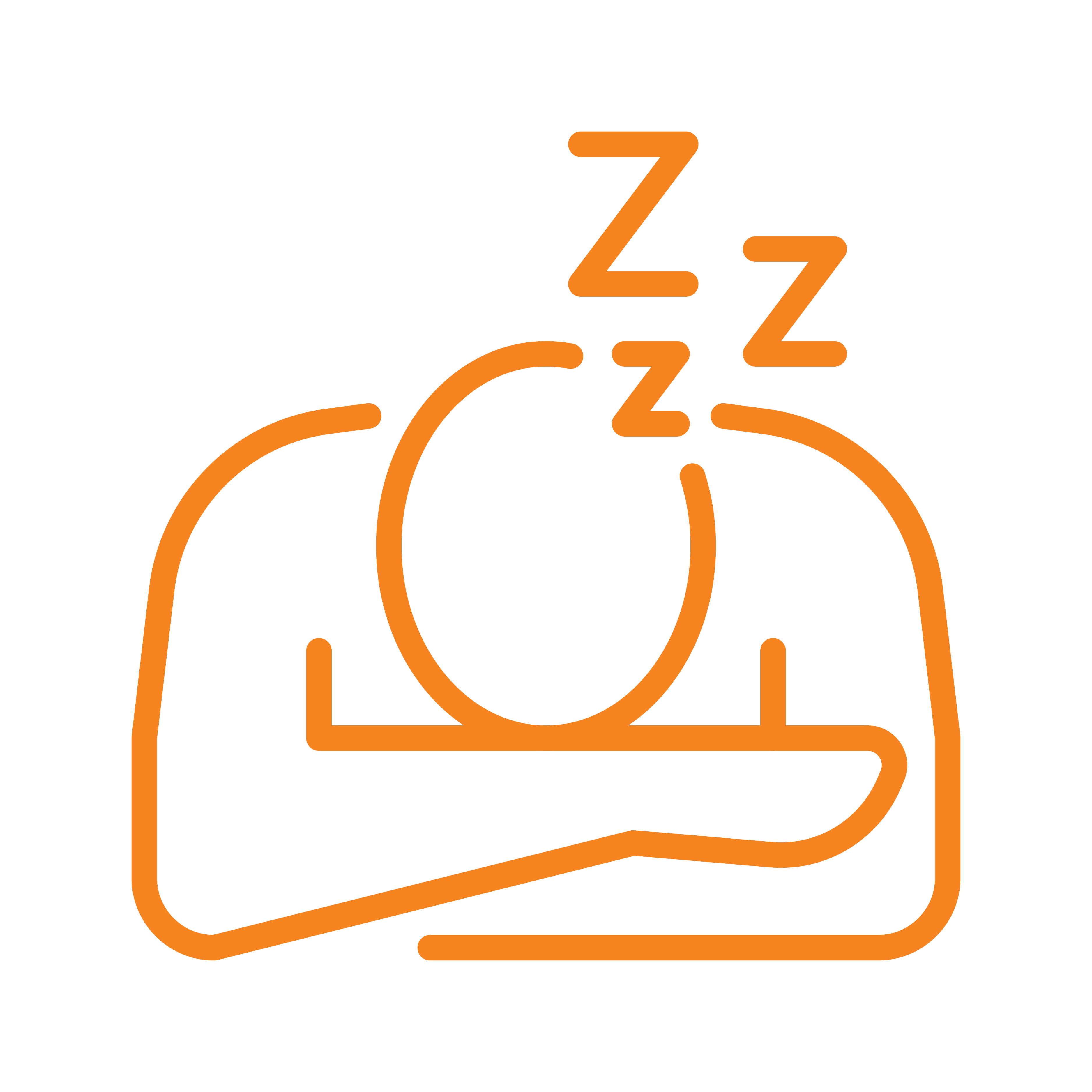 Outline of a person sleeping with 'zzz' above their head.