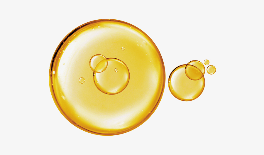 Golden liquid bubbles on a white background.