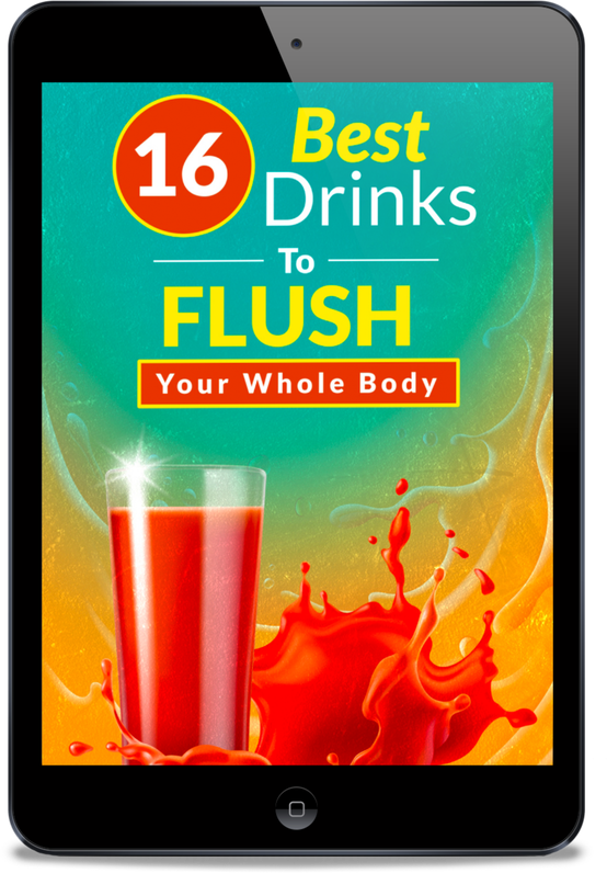 Tablet display with a vibrant fruit juice splash and text about detox drinks.