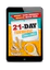 A small graphic of a tablet displaying a '21-DAY' program advertisement on its screen.