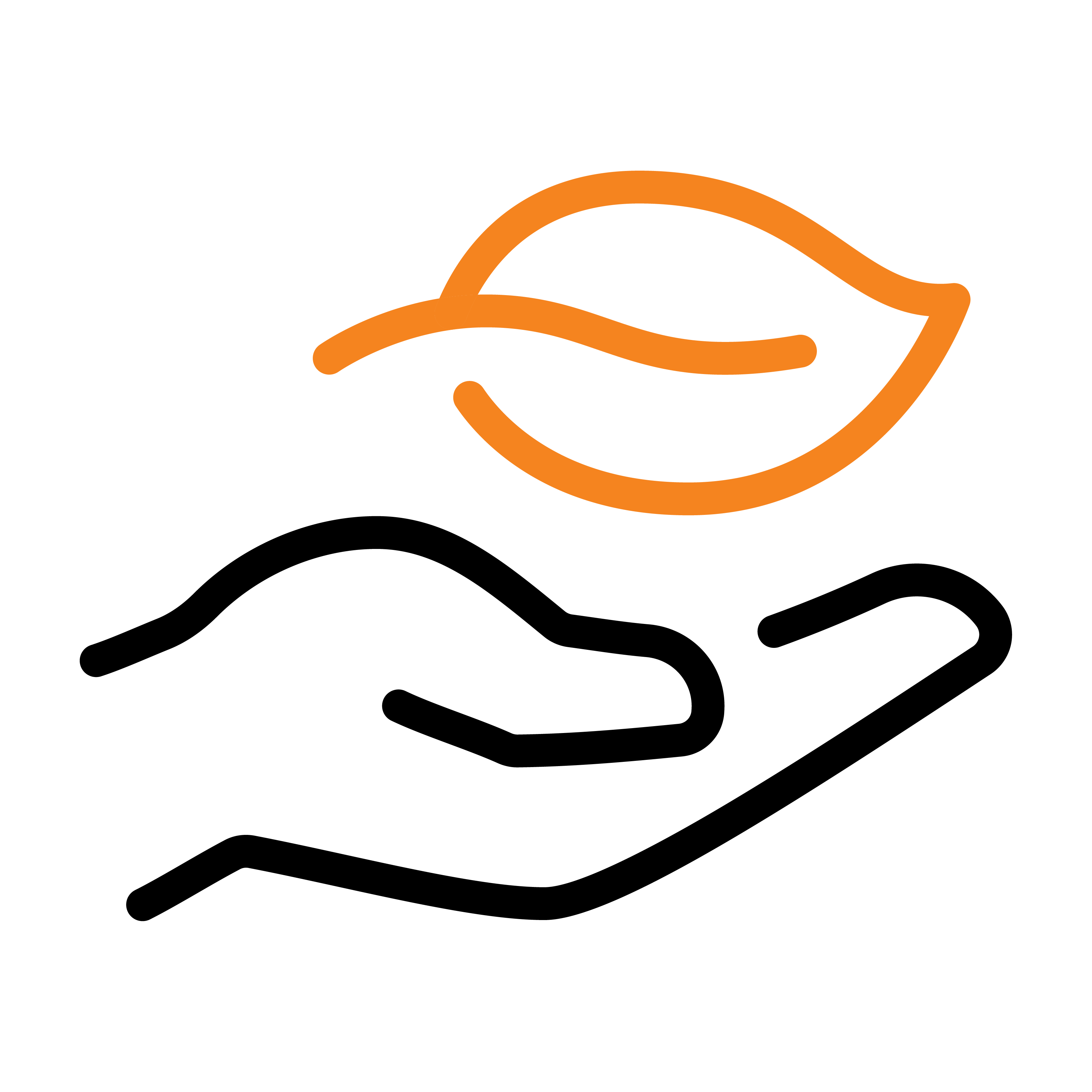 Outlined flask with orange magnifying glass overlapping it.