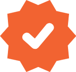 Orange badge with a white checkmark in the center.