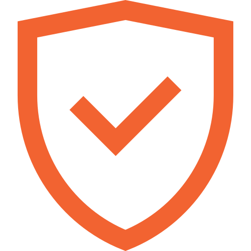 Orange shield with a checkmark icon.