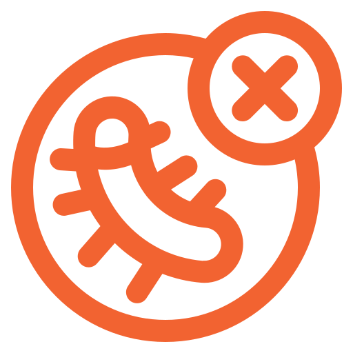 Orange icon of a crossed-out microbe inside a circle.