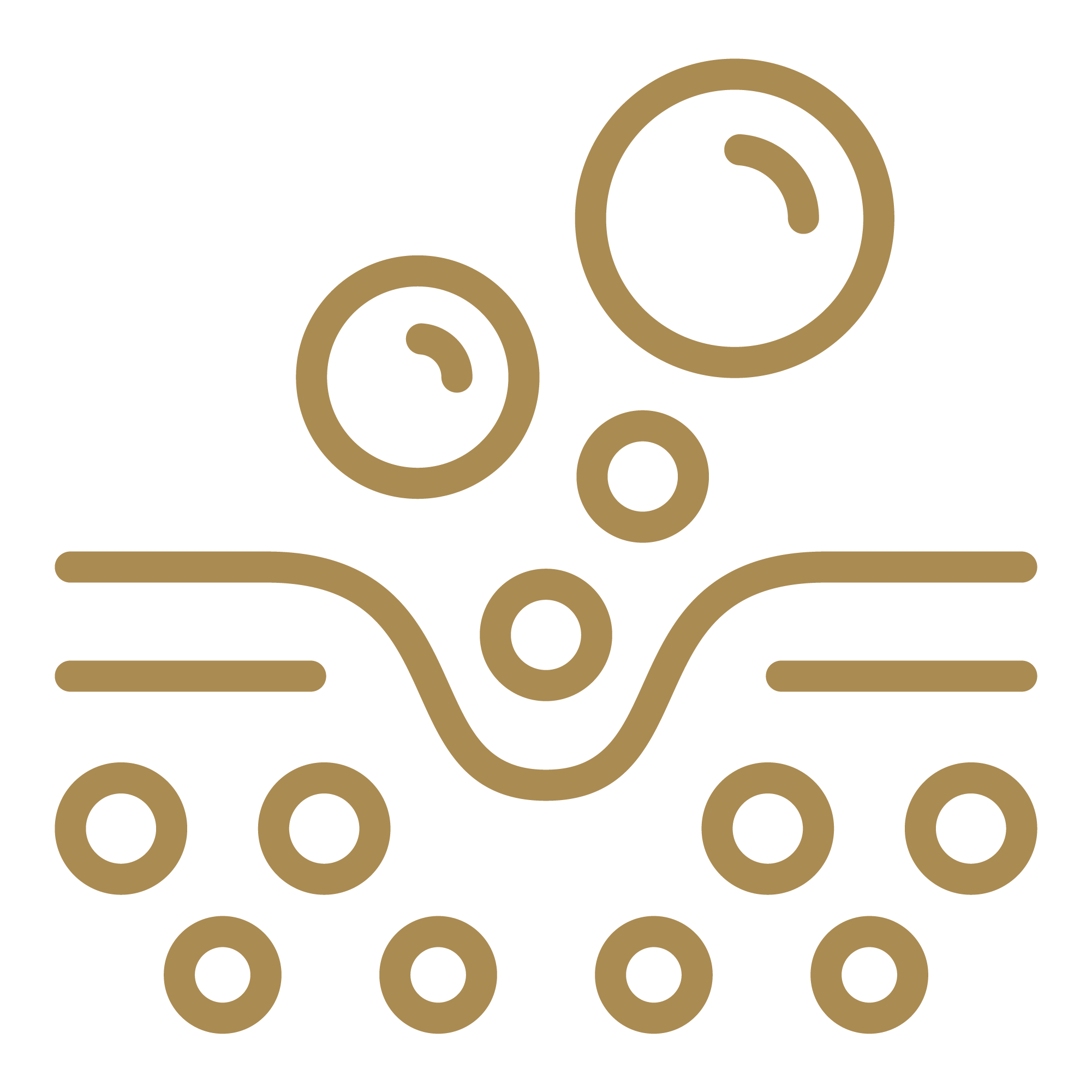 A brown line-art icon showing a cross-section of skin with bubbles rising from a pore.