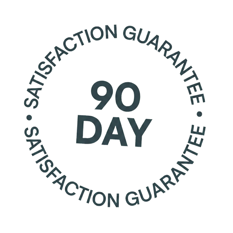 A circular logo that reads '90 Day Satisfaction Guarantee' against a white background.