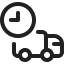 A line icon of a delivery truck with a clock on top of it.
