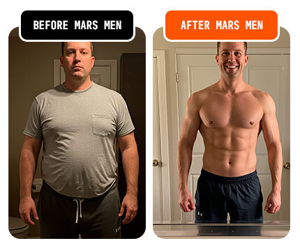 Side-by-side comparison of a man before and after fitness transformation.