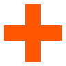 A large, orange plus sign symbol on a white background.