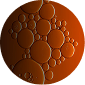 A circular, close-up image of many reddish-brown bubbles of various sizes clustered together.