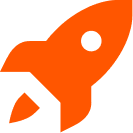 Orange rocket icon on a transparent background.