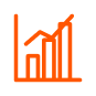An orange icon of a bar chart with a line graph trending upwards.