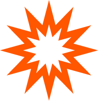 Orange and white starburst illustration with sharp points.