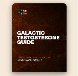 The cover of the 'Galactic Testosterone Guide' by Mars Men on a textured, dark orange background.