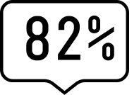 The number 82% in black font, inside a white, speech-bubble-shaped icon with a black background.