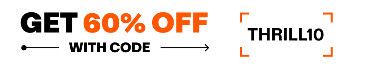 A promotional banner that reads: 'Get 60% off with code THRILL10.'