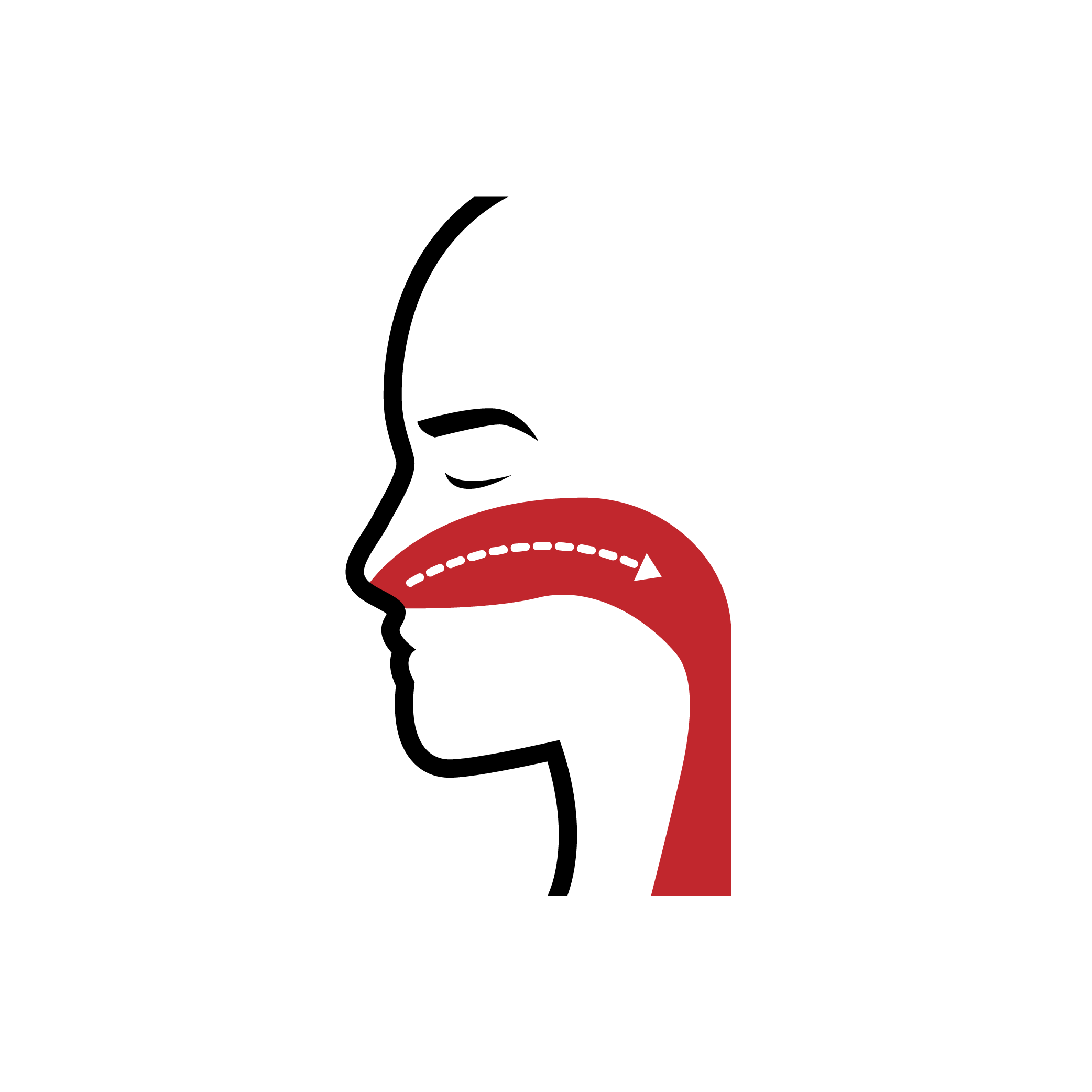 Red arrow curving upward on a black background.