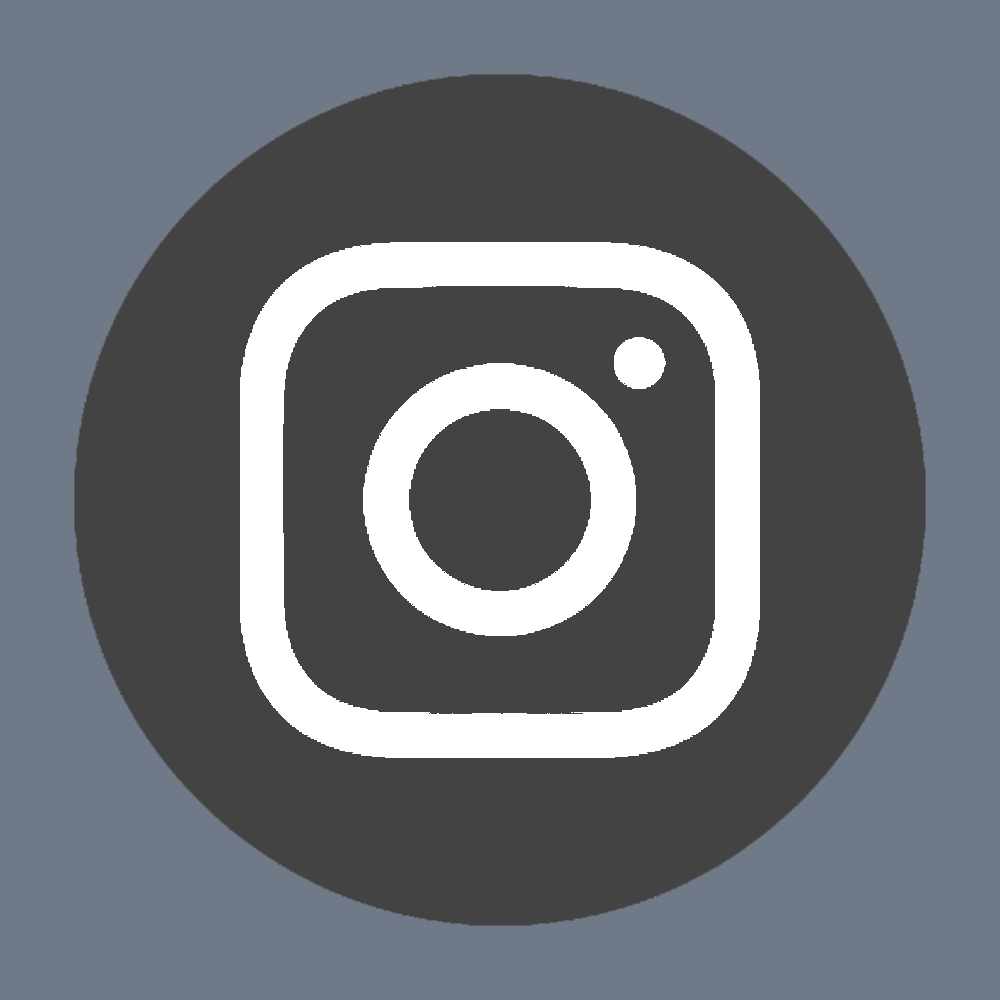 Instagram logo in a dark circle on a gray background.