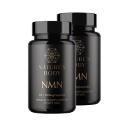 Two black bottles of Nature's Body NMN supplements.