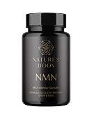 Black bottle labeled 'Nature's Body NMN' dietary supplement.