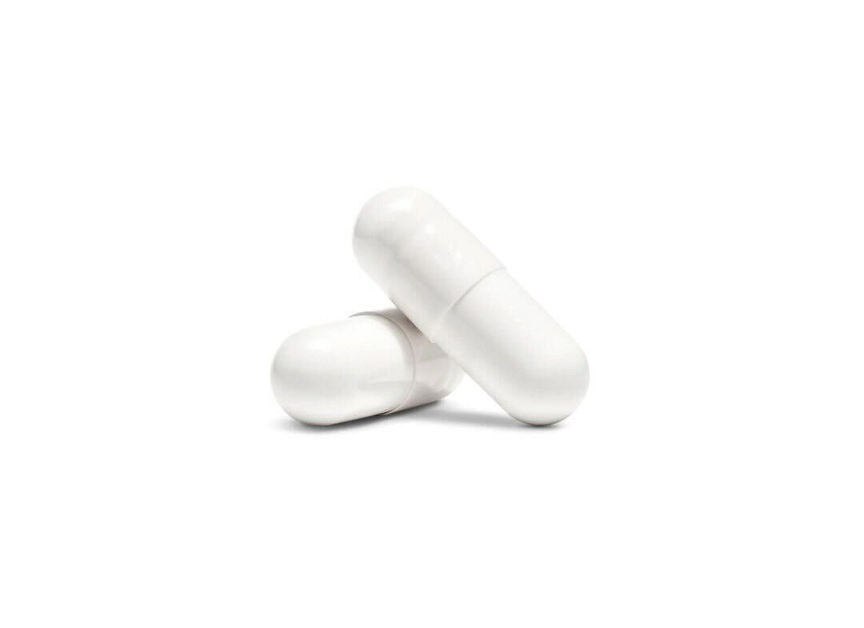 Two white capsules on a white background.