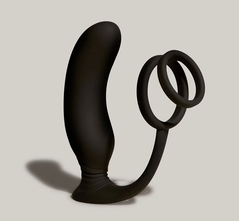 Black prostate massager Giddy Vulcan with two rings