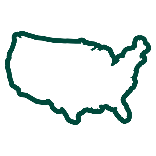 Outline of the United States in green.