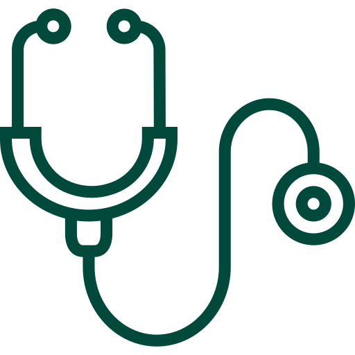 Green stethoscope icon on a white background.