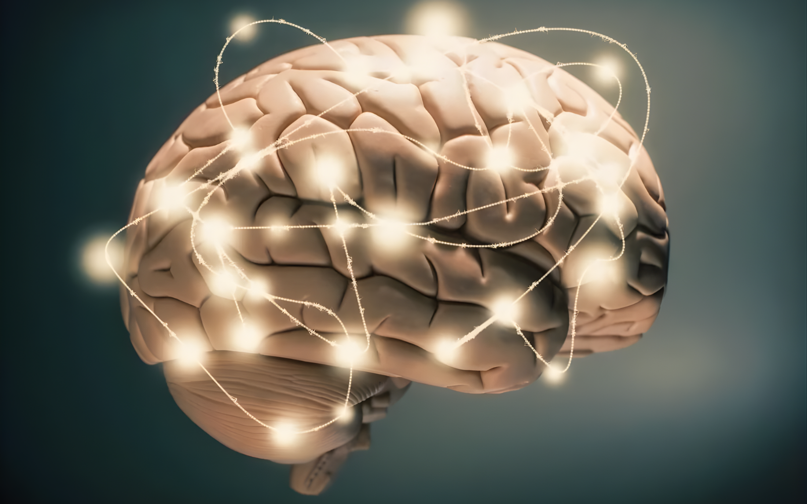 Human brain with glowing neural connections.